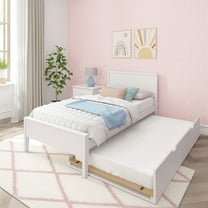 Max & Lily Twin Bed with Trundle, Classic Solid Wood Platform Bed with Panel Headboard