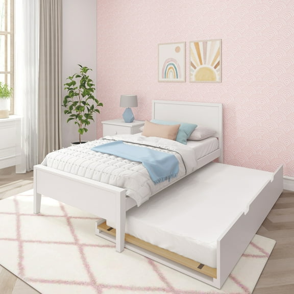 Max & Lily Twin Bed with Trundle, Classic Solid Wood Platform Bed with Panel Headboard