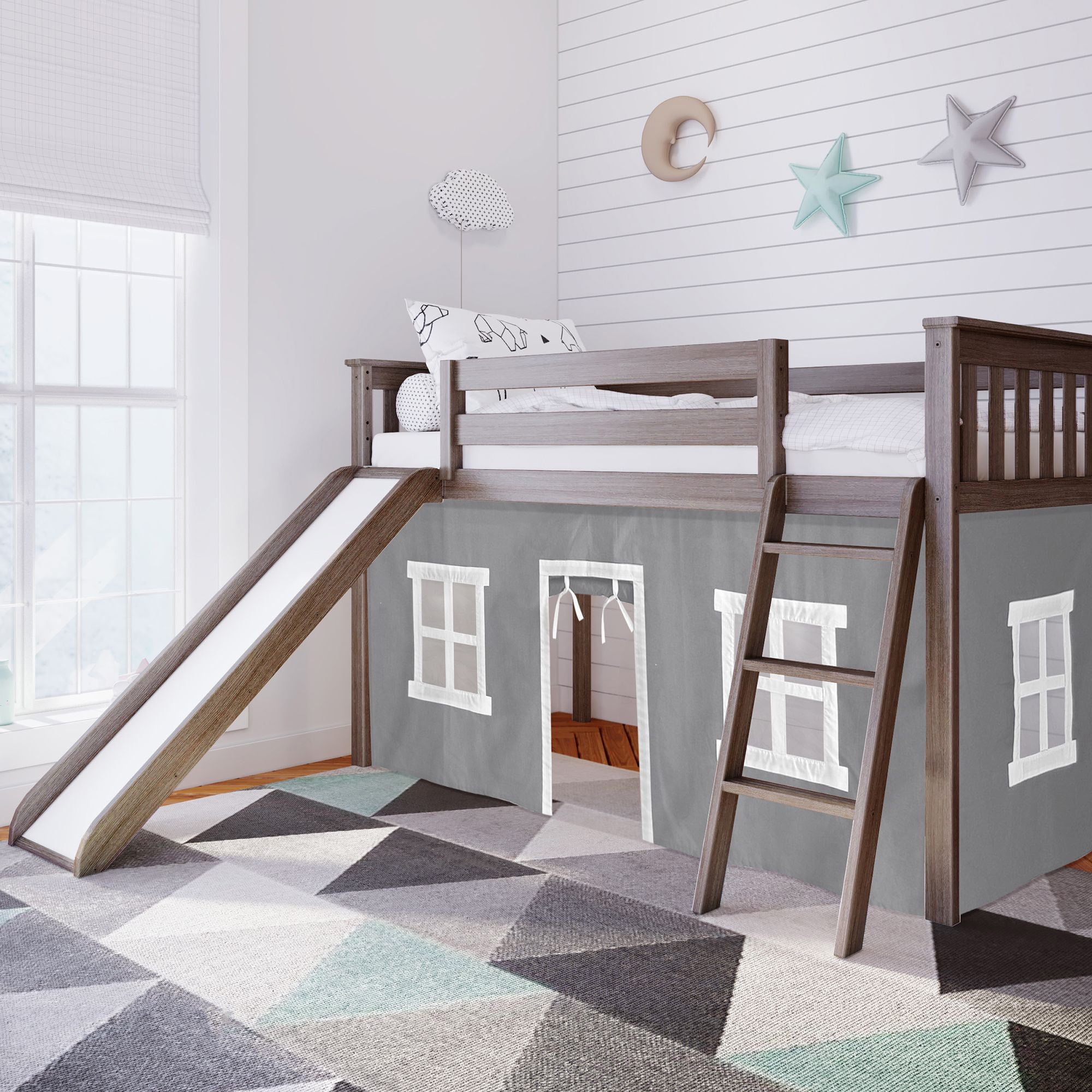 Max & Lily Twin Loft Bed, Low loft Bunk beds for Kids with Slide and