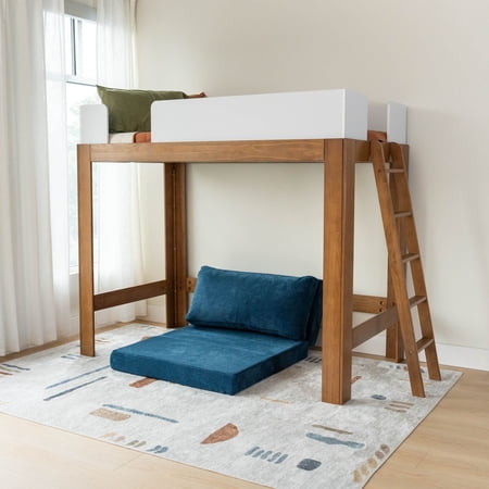 Max & Lily Twin Loft Bed, Mid-Century Modern Solid Wood High Loft Beds for Kids