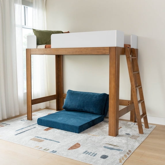 Max & Lily Twin Loft Bed, Mid-Century Modern Solid Wood High Loft Beds for Kids