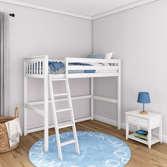 Max & Lily Twin Loft Bed, Solid Wood High Loft Bed with Ladder for Kids, White