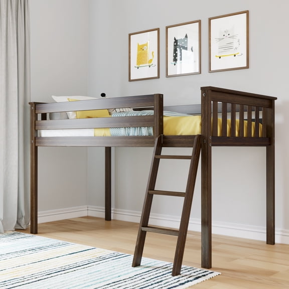 Max & Lily Twin Loft Bed, Solid Wood Loft Beds with Ladder for Kids, Walnut