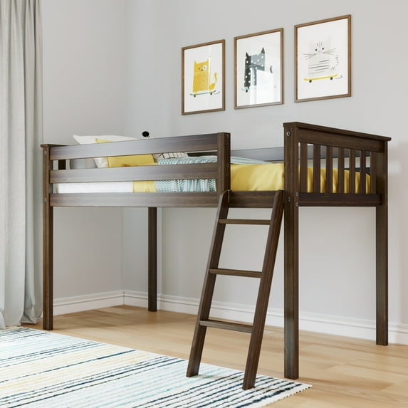 Max & Lily Twin Loft Bed, Solid Wood Loft Beds with Ladder for Kids, Walnut