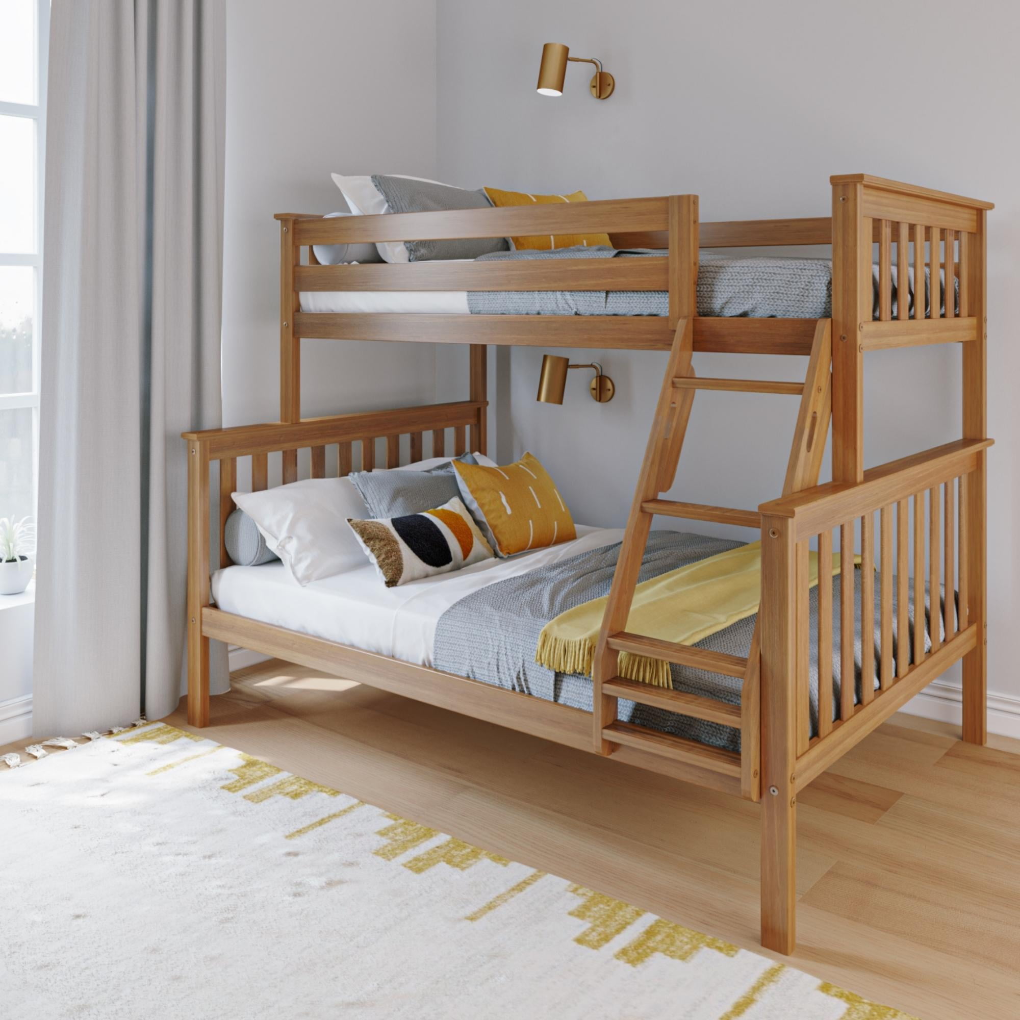 Max & Lily Bunk Bed, Twin over Full for Kids, Solid Wood Bunk Beds with