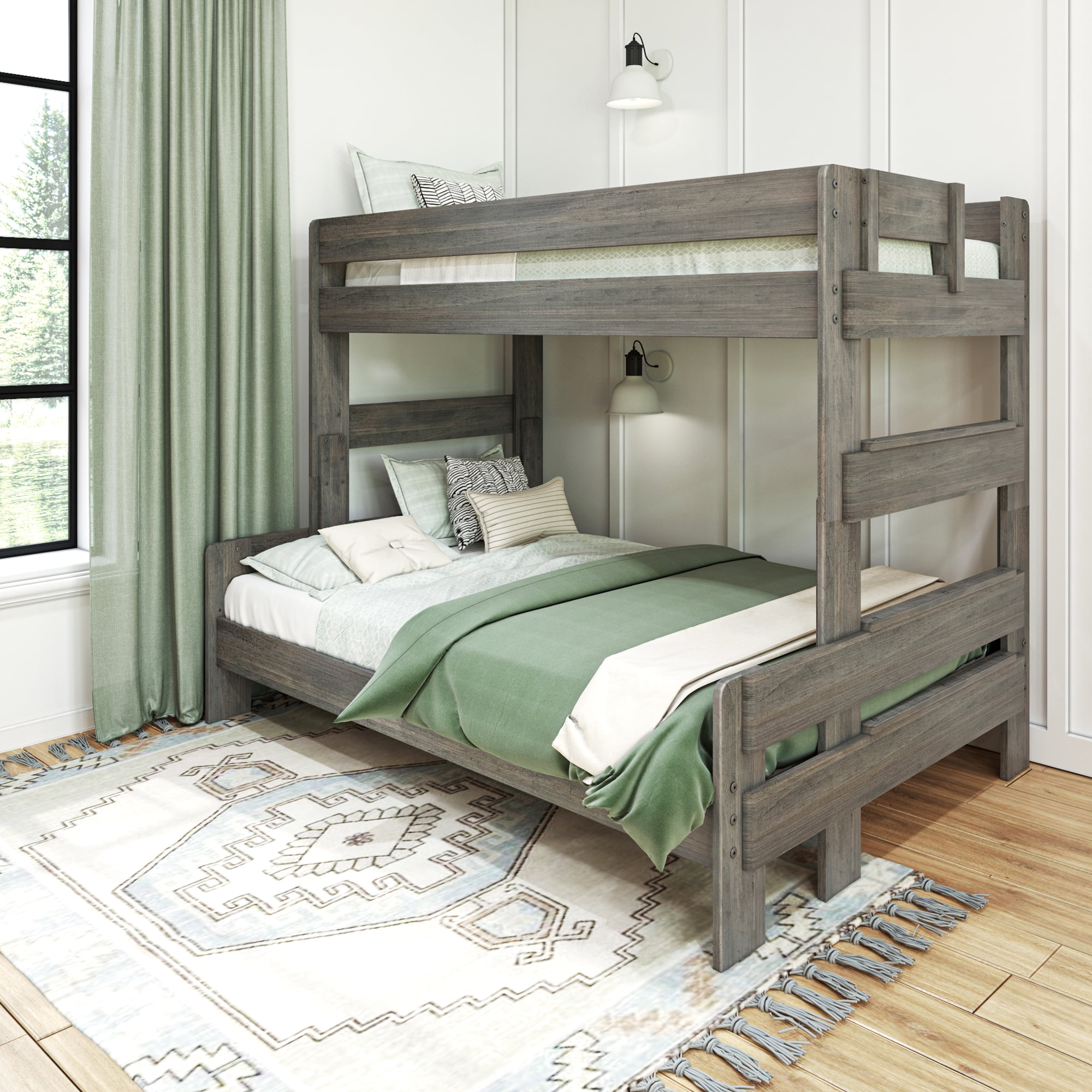 Max & Lily Bunk Bed Twin over Full Size, Modern Farmhouse Solid Wood Bunk Beds for Kids