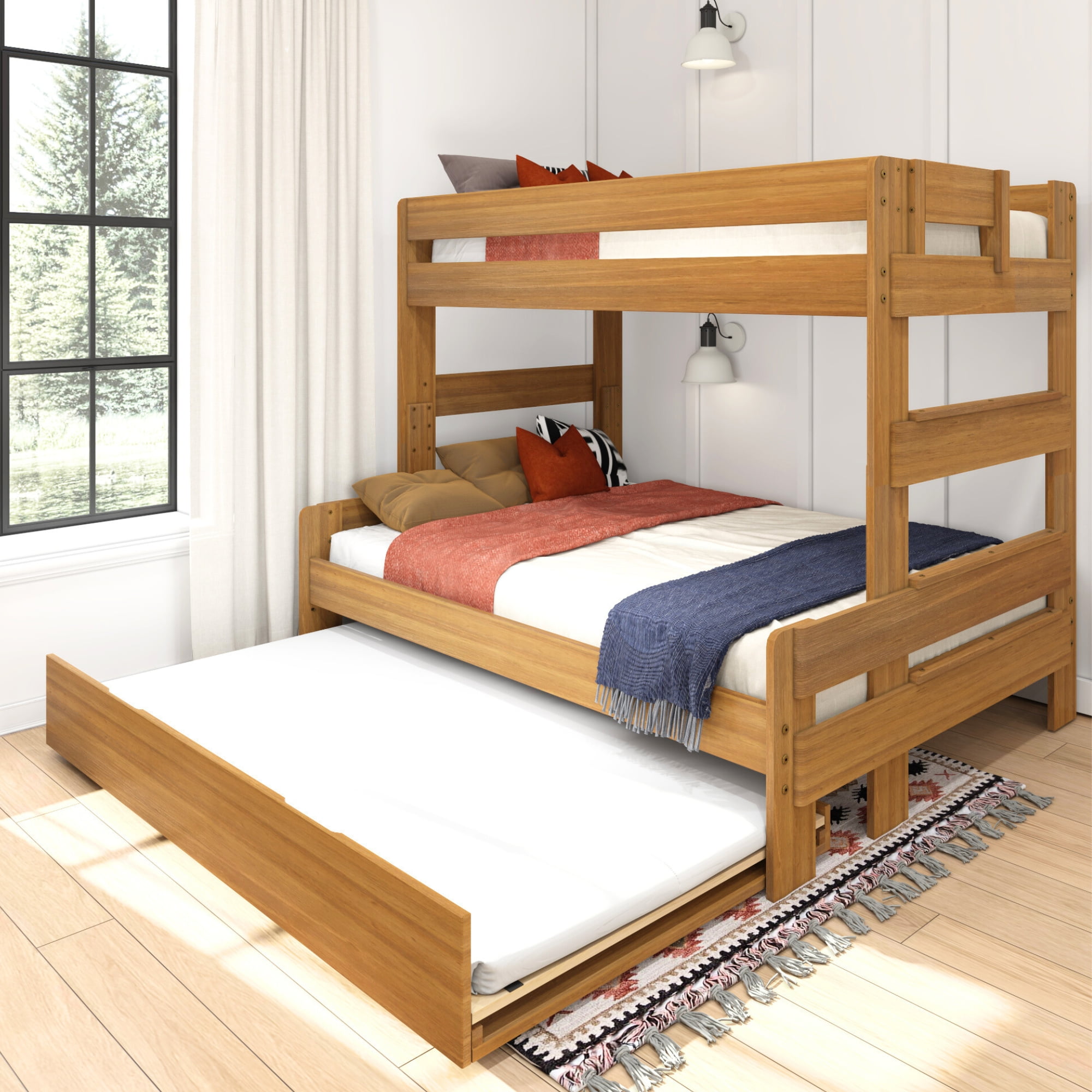 Max & Lily Twin Over Full Bunk Bed with Trundle, Modern Farmhouse ...