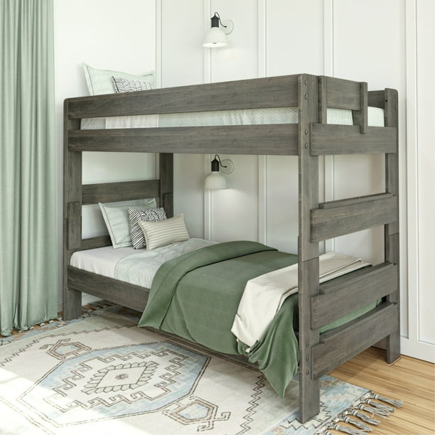 Max & Lily Twin Over Twin Bunk Bed, Farmhouse Wood Bunk Beds for Kids