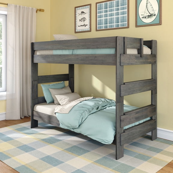 Max & Lily Twin over Twin Bunk Bed, Farmhouse Solid Wood Bunk Beds for Kids, Driftwood