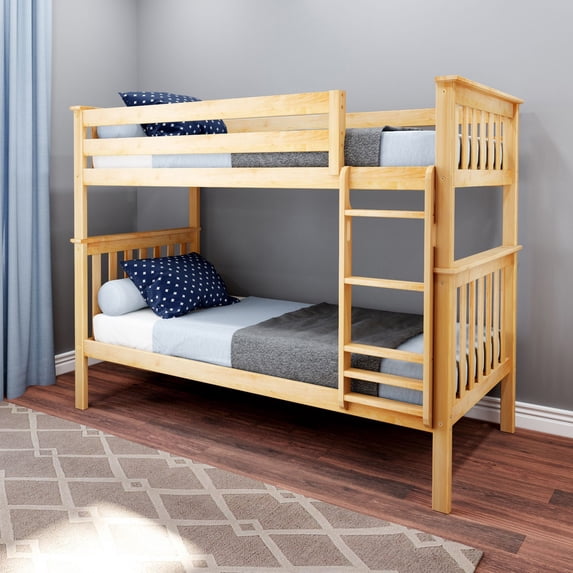 Max & Lily Twin over Twin Bunk Bed for Kids, Solid Wood Bunk Beds with Ladder, Natural