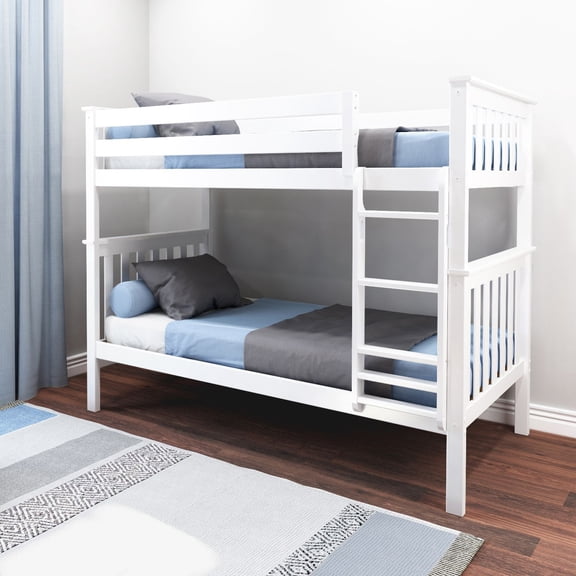 Max & Lily Twin over Twin Bunk Bed for Kids, Solid Wood Bunk Beds with Ladder, White