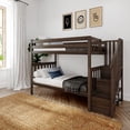 thumbnail image 1 of Max & Lily Twin over Twin Bunk Bed for Kids, Solid Wood Bunk Beds with Stairs and Storage, Walnut, 1 of 12
