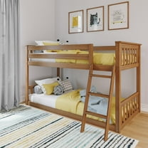 Max & Lily Twin over Twin Bunk Bed for Kids, Solid Wood Low Bunk Beds with Ladder, Pecan
