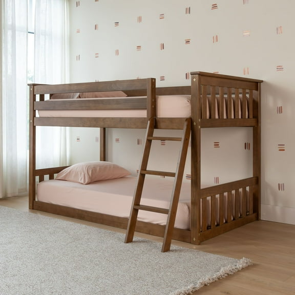 Max & Lily Twin over Twin Bunk Bed for Kids, Solid Wood Low Bunk Beds with Ladder, Pecan