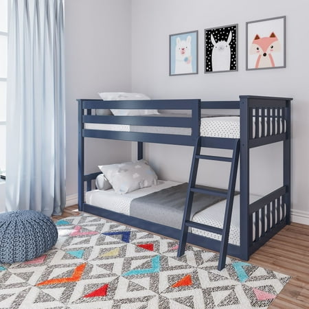 Max & Lily Twin over Twin Bunk Bed for Kids, Solid Wood Low Bunk Beds with Ladder, Blue
