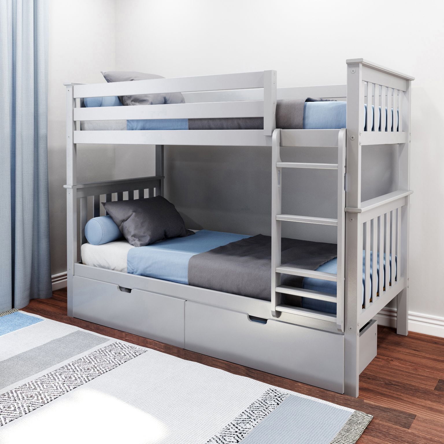 Max & Lily Twin over Twin Bunk Bed for Kids with Underbed Storage ...