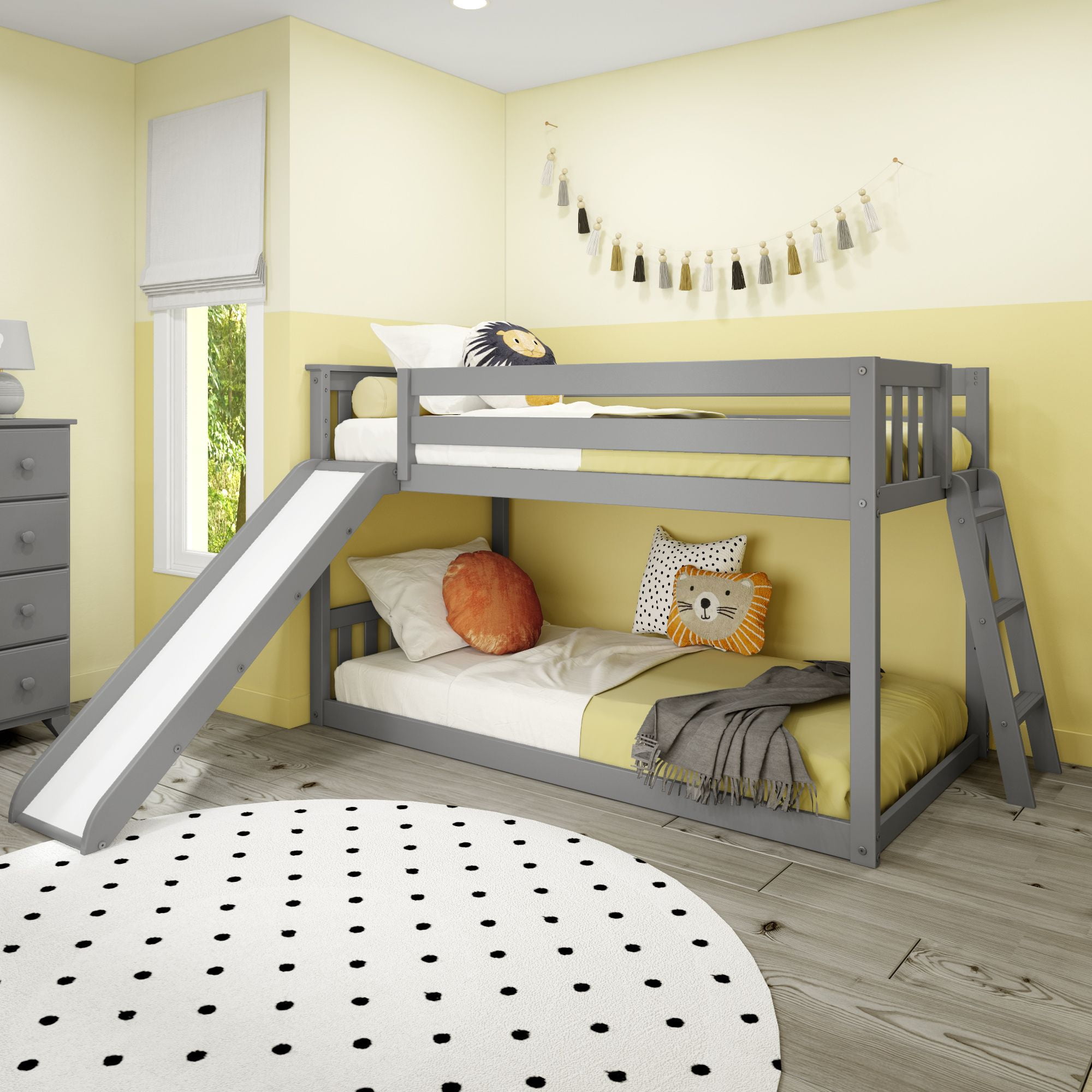 Max Lily Twin over Twin Low Bunk Bed with Ladder on End and