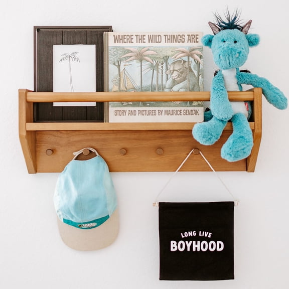 Max & Lily Wall Shelf with Pegs (24in / 600mm), Pecan