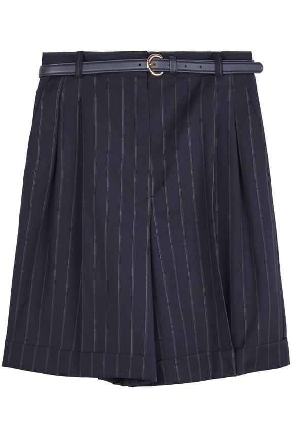 Blue Pinstripe Virgin Wool Shorts (Women's)