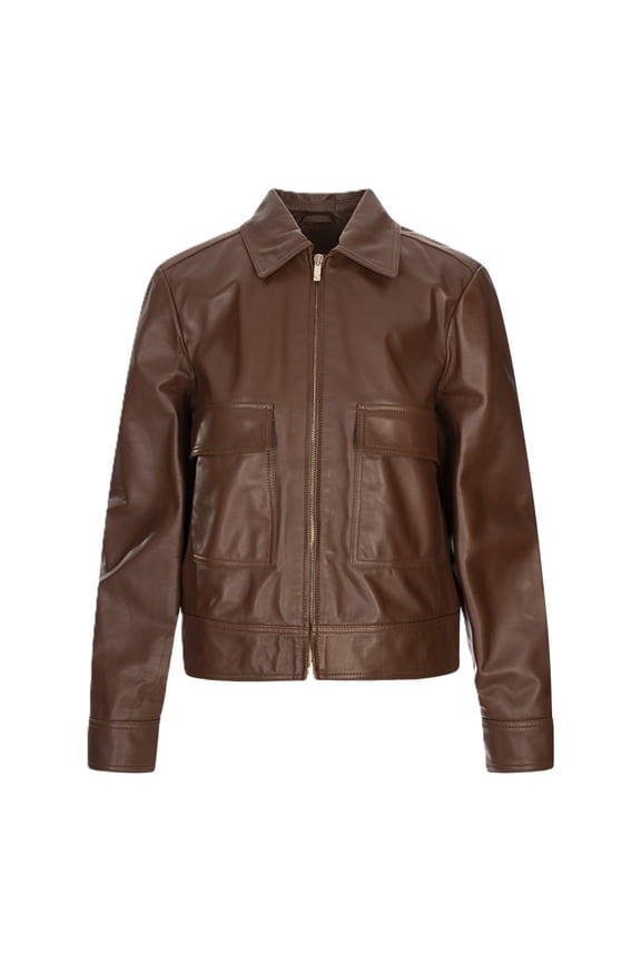 Contemporary Brown Lambskin Jacket With Tailored Fit (Women's)