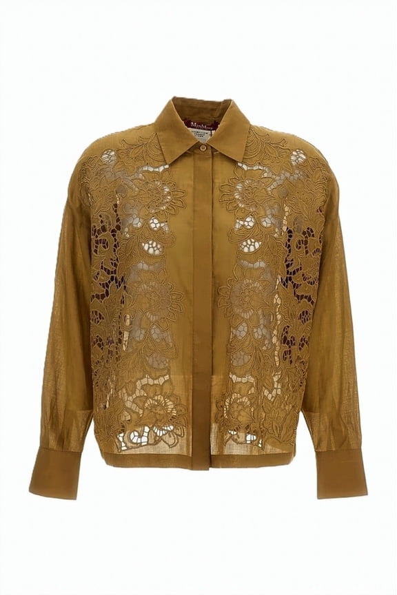Cropped Lace Overlay Shirt With Sheer Back (Women's)