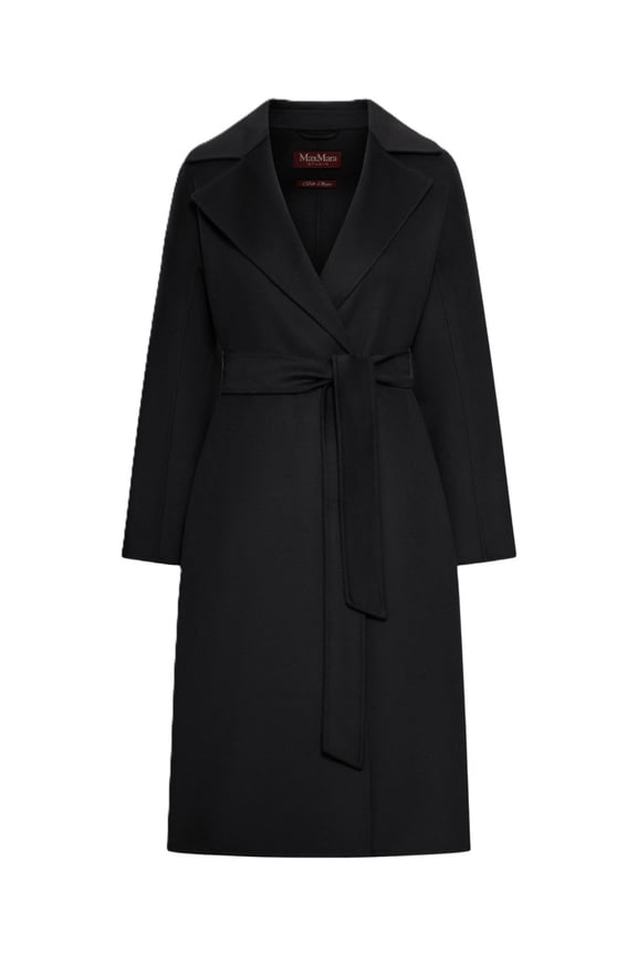 Knee-Length Black Coat With Wrap Design (Women's)