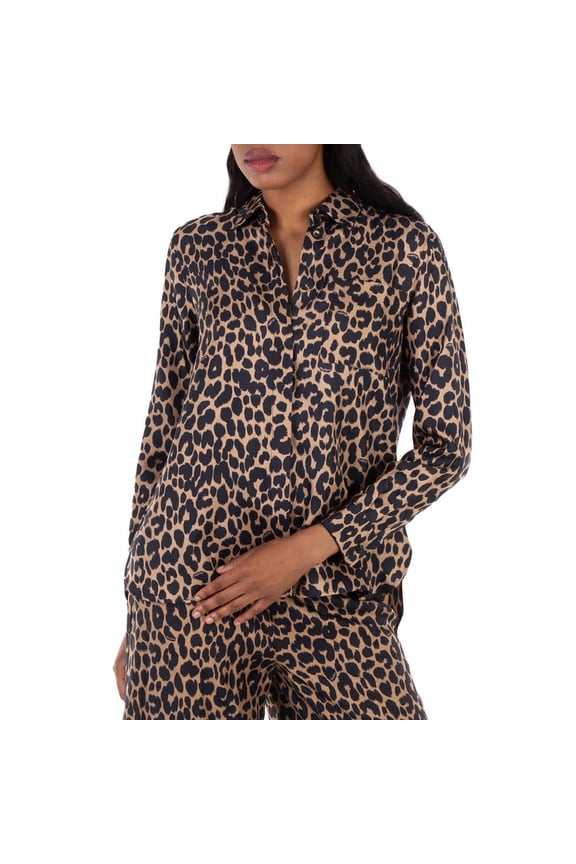 Leopard Print Silk Shirt, Brand Size 44 ( US Size 10 )