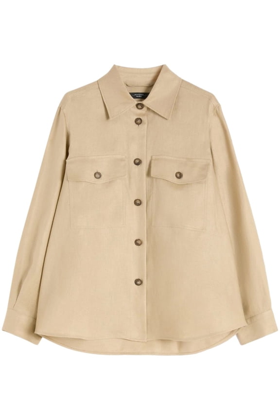 Linen Jacket With Classic Collar And Button-Down Front (Women's)