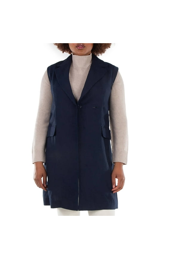 Navy Marie Long Linen Vest, Brand Size 38 ( US Size 4 )