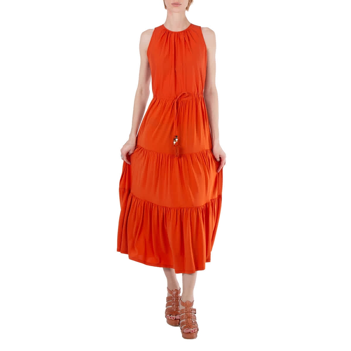 MAX MARA ストレッチジャージー ミディ丈スカート【関税なし】 Max Mara Orange Kren Jersey Tiered Sleeveless Midi Dress