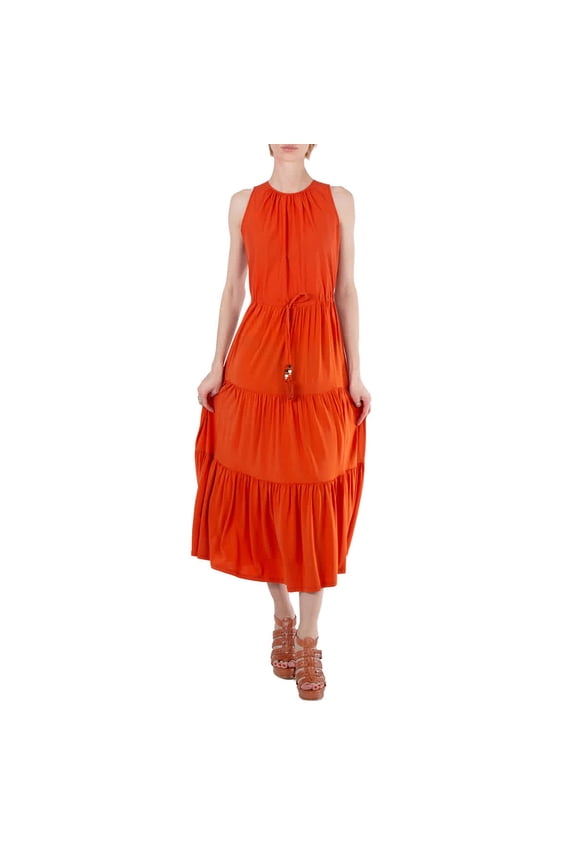 Orange Kren Jersey Tiered Sleeveless Midi Dress, Brand Size 34 (US Size 0)