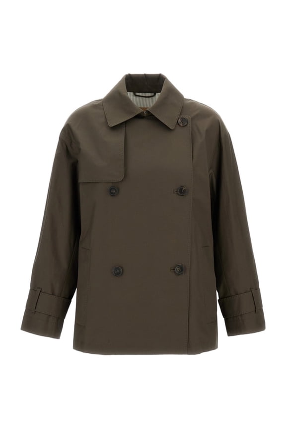 Short Double-Breasted Camel Trench Coat With Classic Details (Women's)