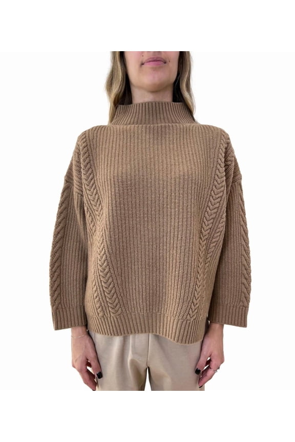 Textured Cable Knit Sweater With High Neckline (Women's)