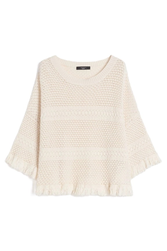 Textured Open-Knit Sweater With Fringe Detail (Women's)