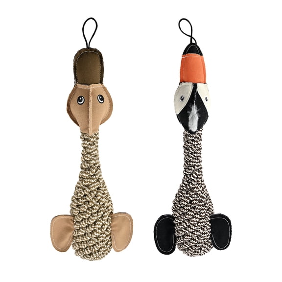 Max & Marlow 2 Pack Stuffless Squeaky Dog Toys, Cotton Rope Duck Toys for Small, Medium and Large Breed