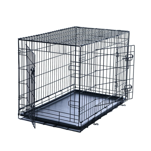 Max & Marlow Double-Door Dog Crate, Foldable Metal Wire Kennel, Portable, Tray and Divider Included, 30" x 19" x 21.5"