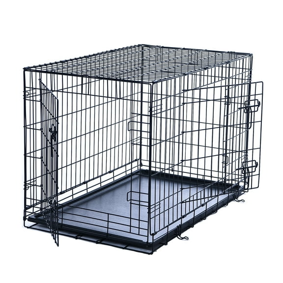 Max & Marlow Double-Door Dog Crate, Foldable Metal Wire Kennel, Portable, Tray and Divider Included, 36" x 22" x 24.5"
