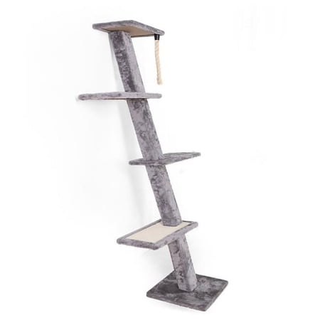 Max & Marlow 4070301 Unisex Plush, Multi-Level Leaning Wall-Mounted Cat Tree Toys, Gray - Extra Large