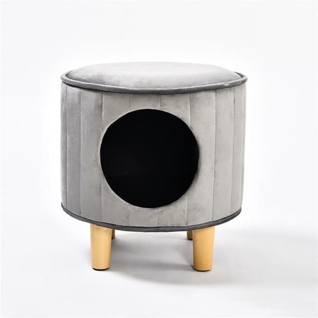 Max & Marlow 4070401 Unisex Hide-A-Way Cat Condo Stool Plush Channel Stitched Fabric Modern Cat, Gray - Medium