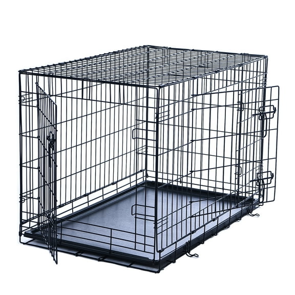 Max & Marlow Double-Door Dog Crate, Foldable Metal Wire Kennel, Portable, Tray and Divider Included, 42" x 27" x 30"