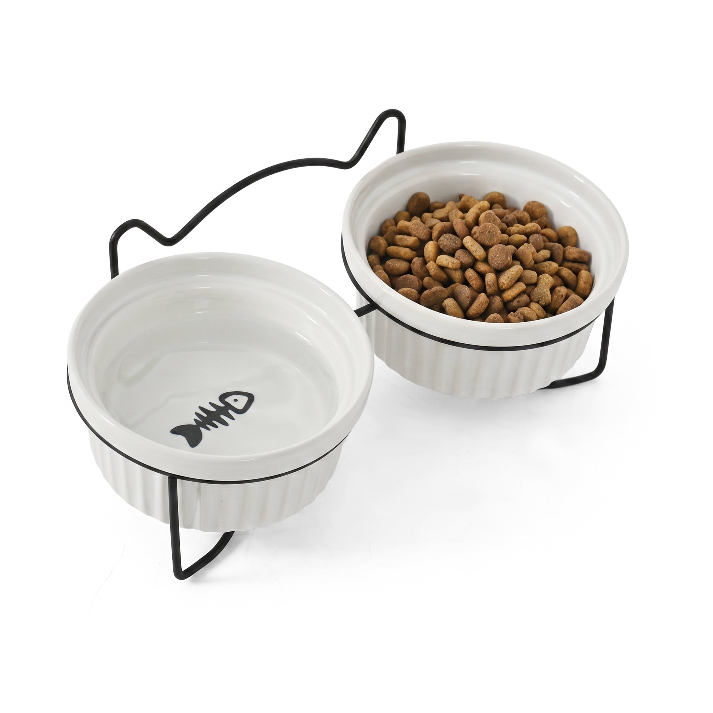 Max & Marlow Ceramic Cat Bowls with Iron Stand, Double Cat Food and Water Bowls Set, Single 300ml