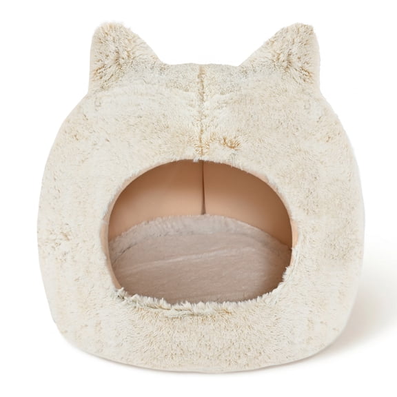 Max & Marlow Cozy Cat Cave Bed with Cute Cat Ears, Plush Self-Warming Pet Bed for Kitten,White