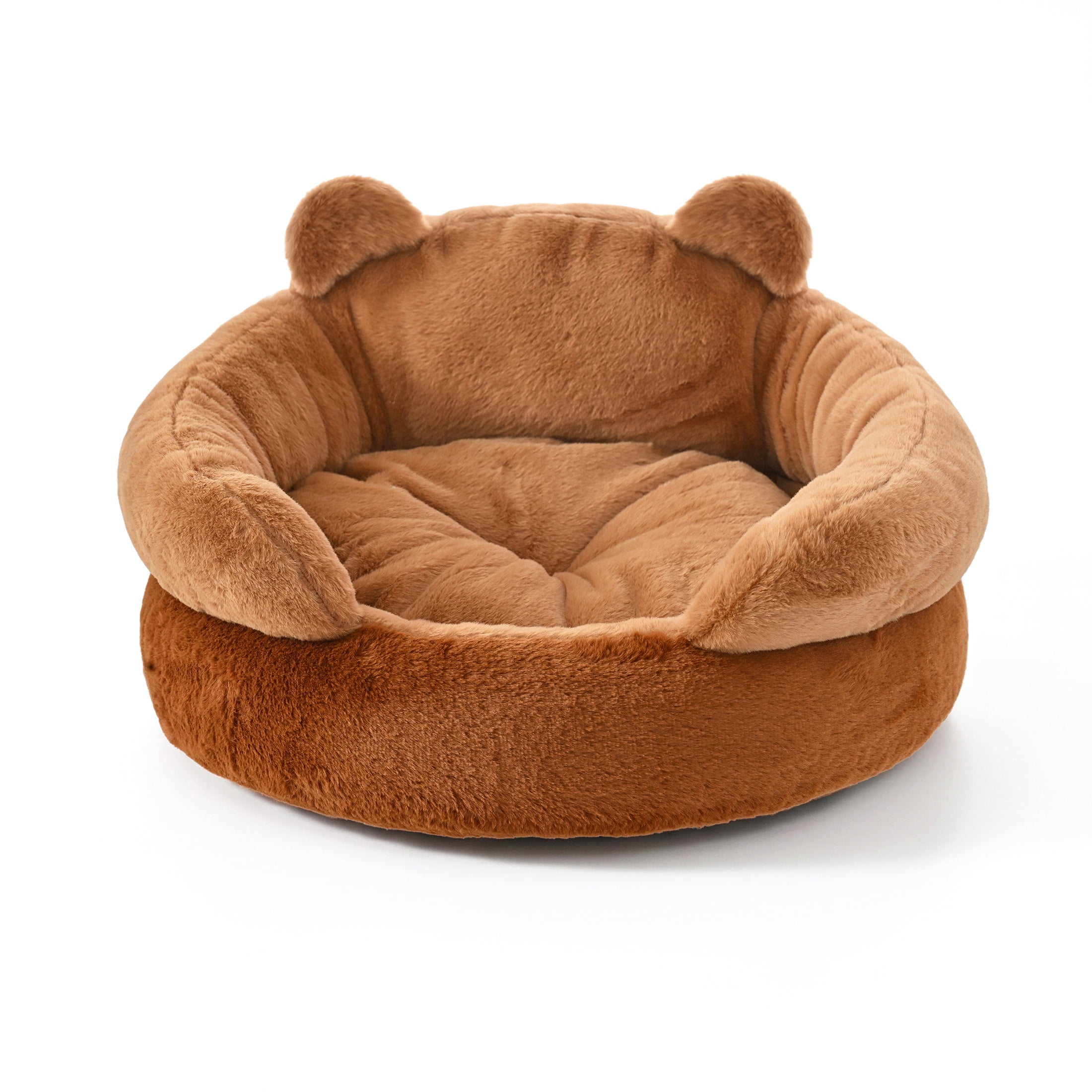 Max & Marlow Cute Bear-Shaped Plush Dog Bed, Cozy Round Pet Nest with Removable Cushion, 21"x21.6"