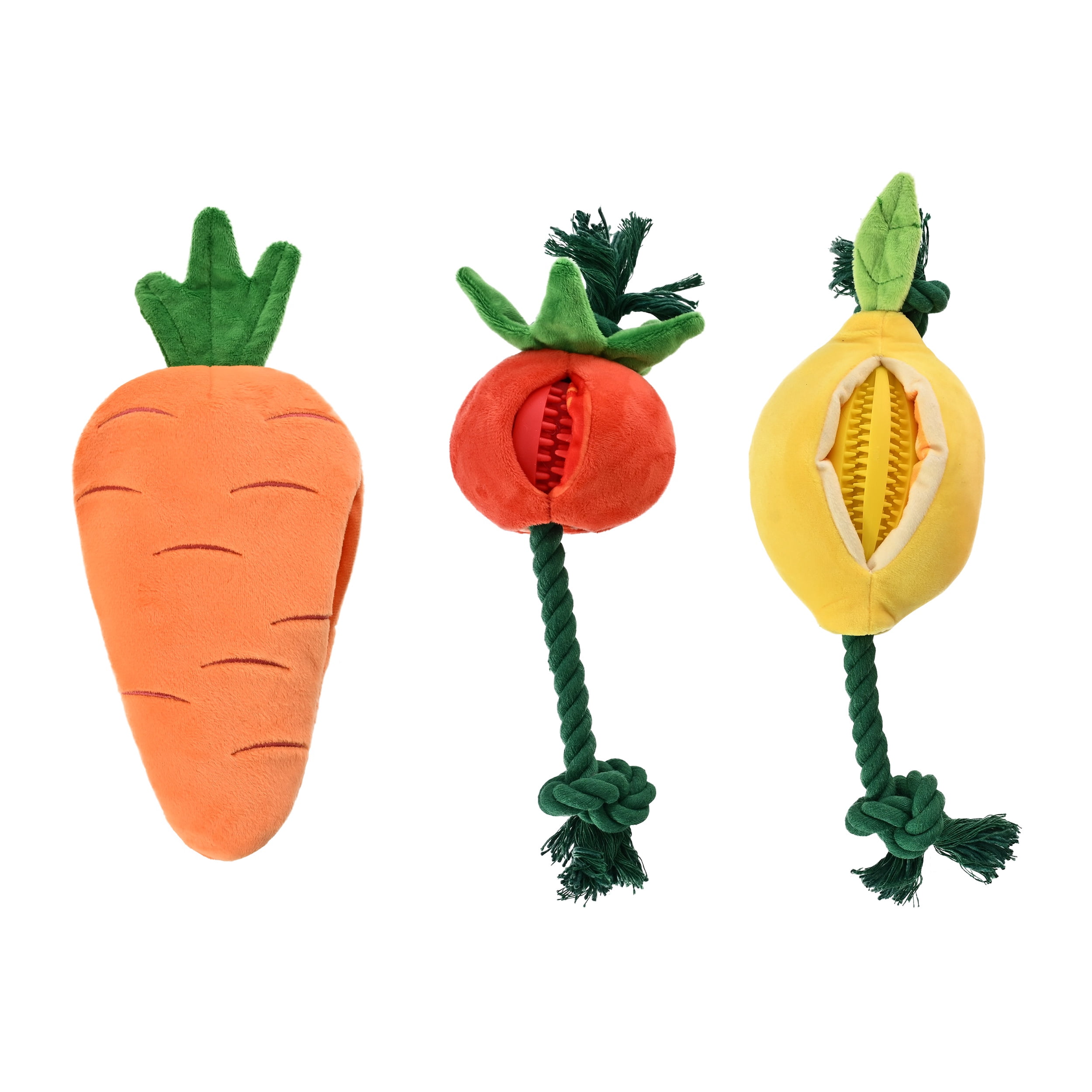Max & Marlow Dog Rope Toys, 2 in 1 Interactive Veggie-themed Plush Toys with TPR Toys, 3 Pack