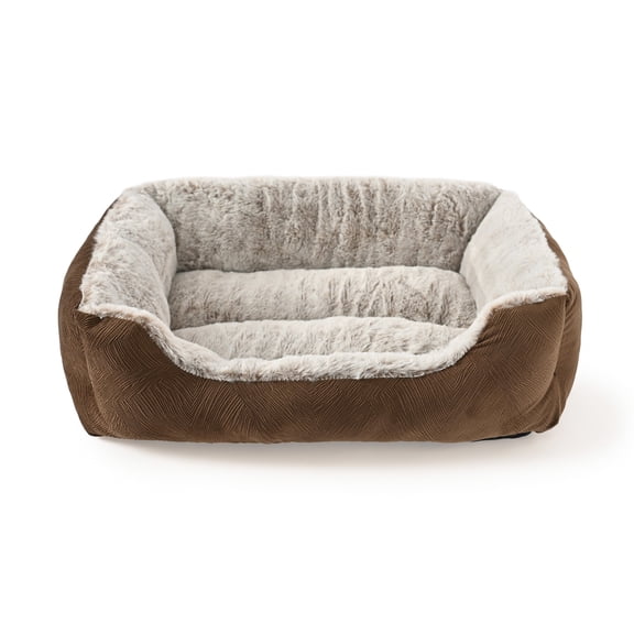 Max & Marlow Plush Cuddler Dog Bed with Non-Slip Bottom for Small Dogs and Cats, 18.9"x15",Brown