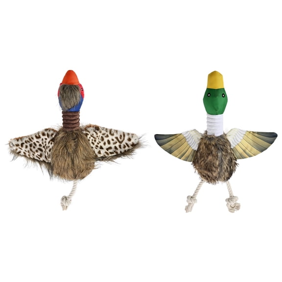 Max & Marlow Plush Duck Dog Squeaky Toy Set, 2-Pack Interactive Pheasant Toys with Crinkle Sound for Puppy Play and Training