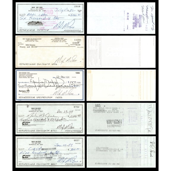 Max McGee Autographed 2.75x6 Check Green Bay Packers Lot of 20 SKU #174045