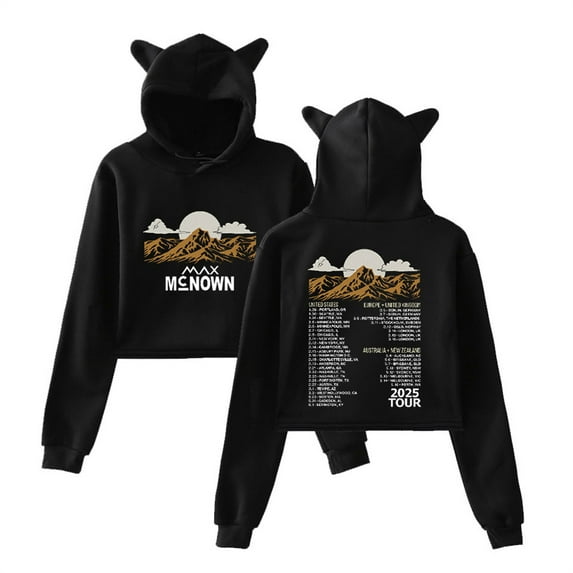 Max McNown Tour 2025 Short Hoodies Funny Cat Ear Sweatshirts Fashion Women Pullover