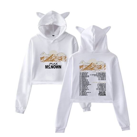 Max McNown Tour 2025 Short Hoodies Funny Cat Ear Sweatshirts Fashion Women Pullover
