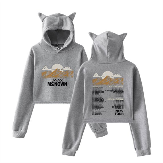 Max McNown Tour 2025 Short Hoodies Funny Cat Ear Sweatshirts Fashion Women Pullover
